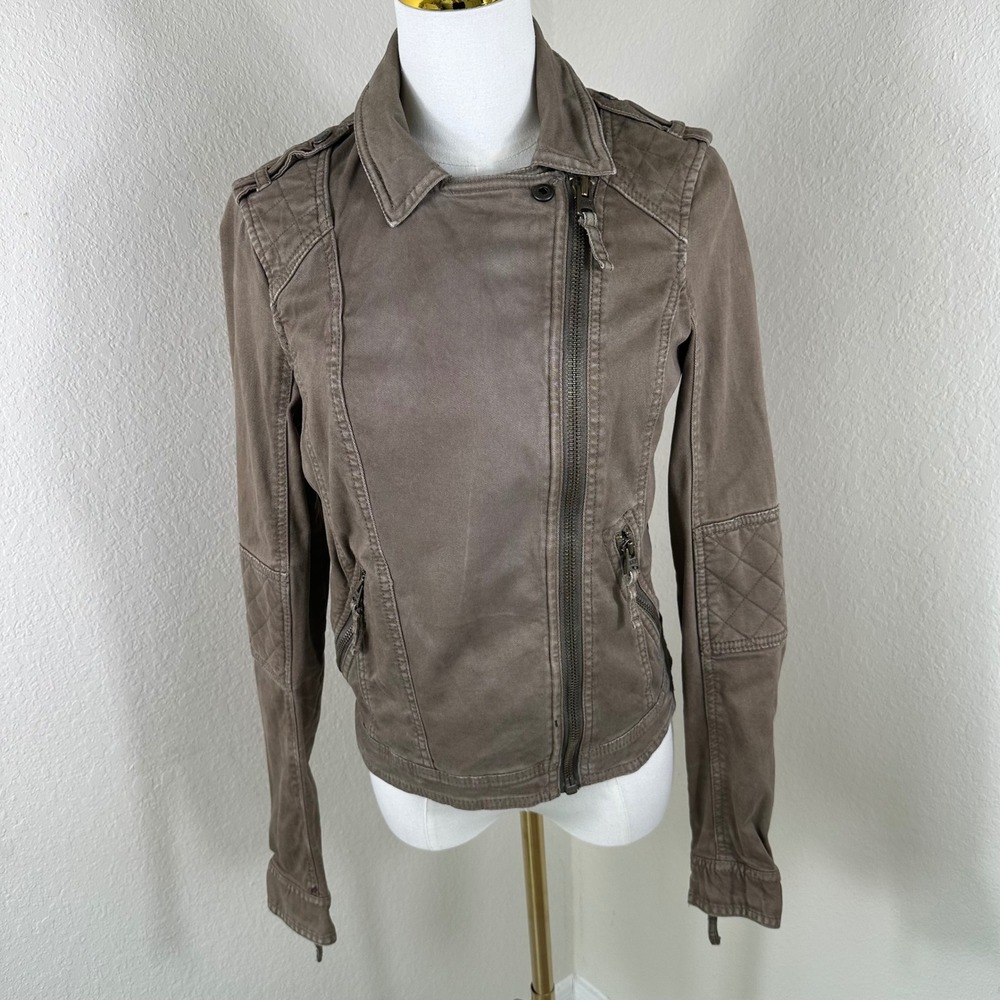 Abercrombie & Fitch Moto Jacket Women M Brown Utility Biker Gorpcore Aesthetic - Picture 1 of 7
